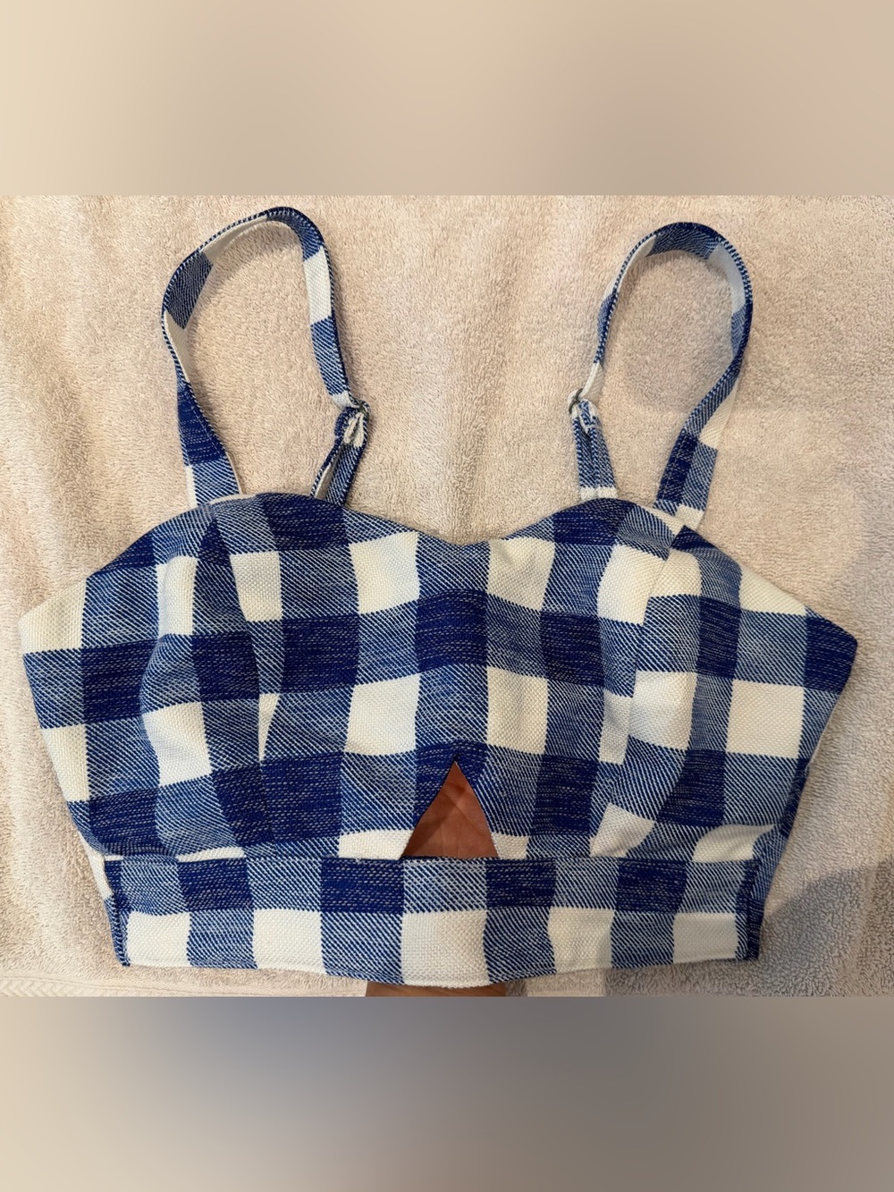 Blue and White Gingham Crop Top - size small